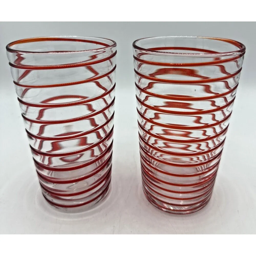 Crate & Barrel Red Swirl Tumblers Set Of 2 20oz Holiday Replacements 169-889